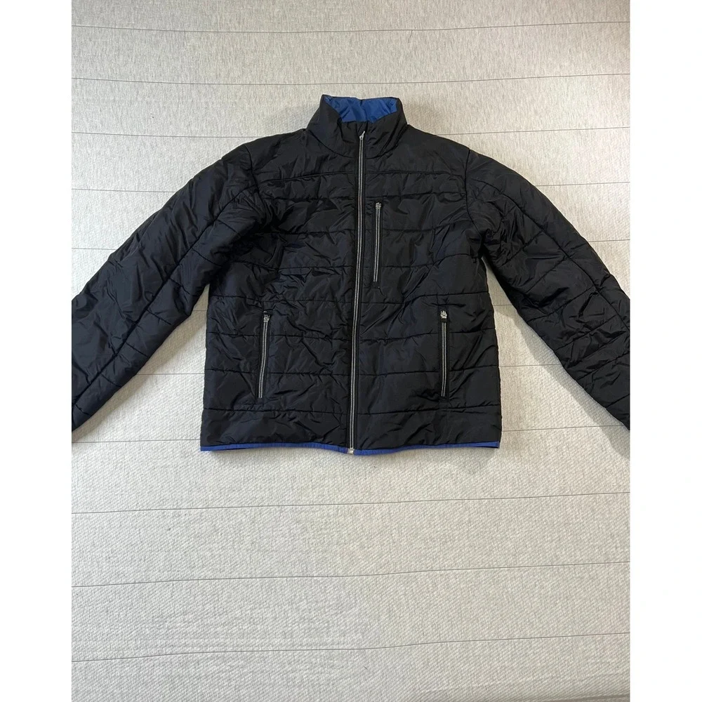 Lands' End Mens Large PrimaLoft Quilted Puffer Jacket Black Insulated Full Zip